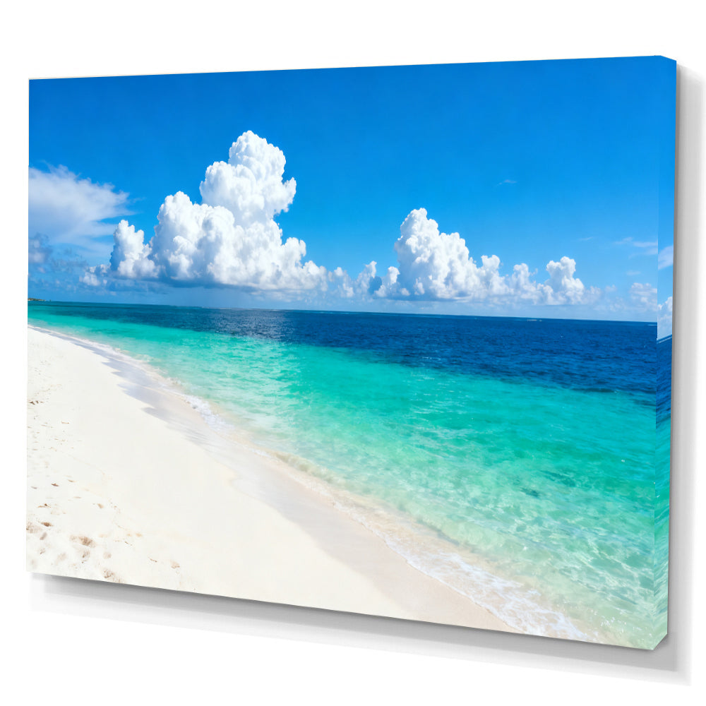 Bright Island Horizon canvas wall art, angled canvas mockup on a white background.