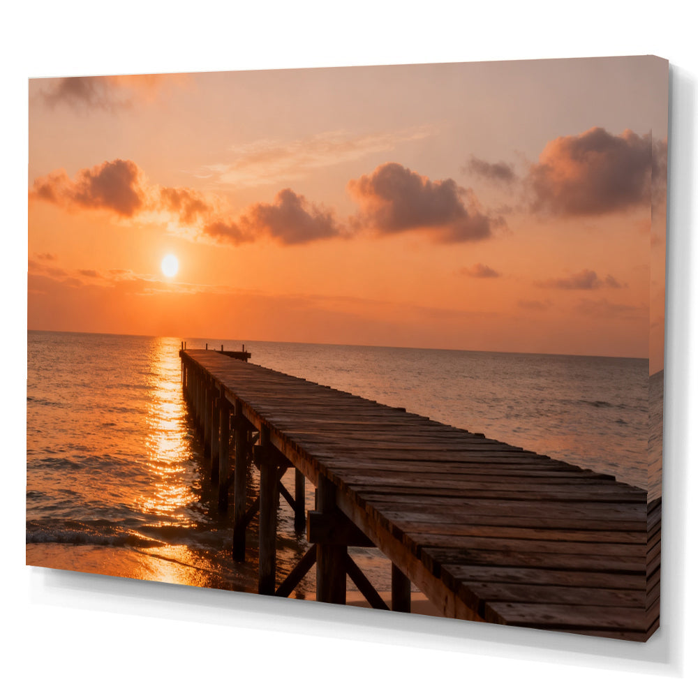 Quiet Sunset Pier canvas wall art, angled canvas mockup on a white background.