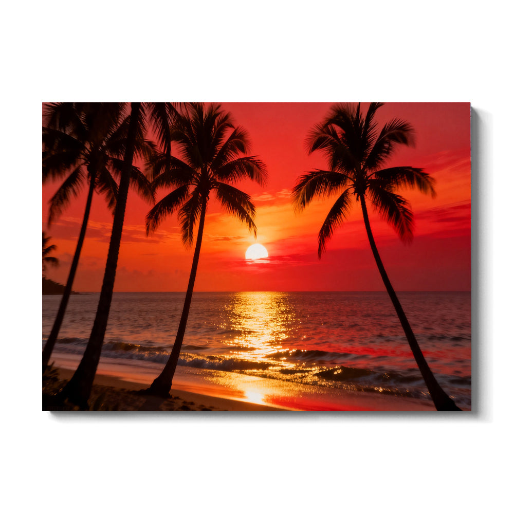 Scarlet Palm Evening canvas wall art, front view on a white background.