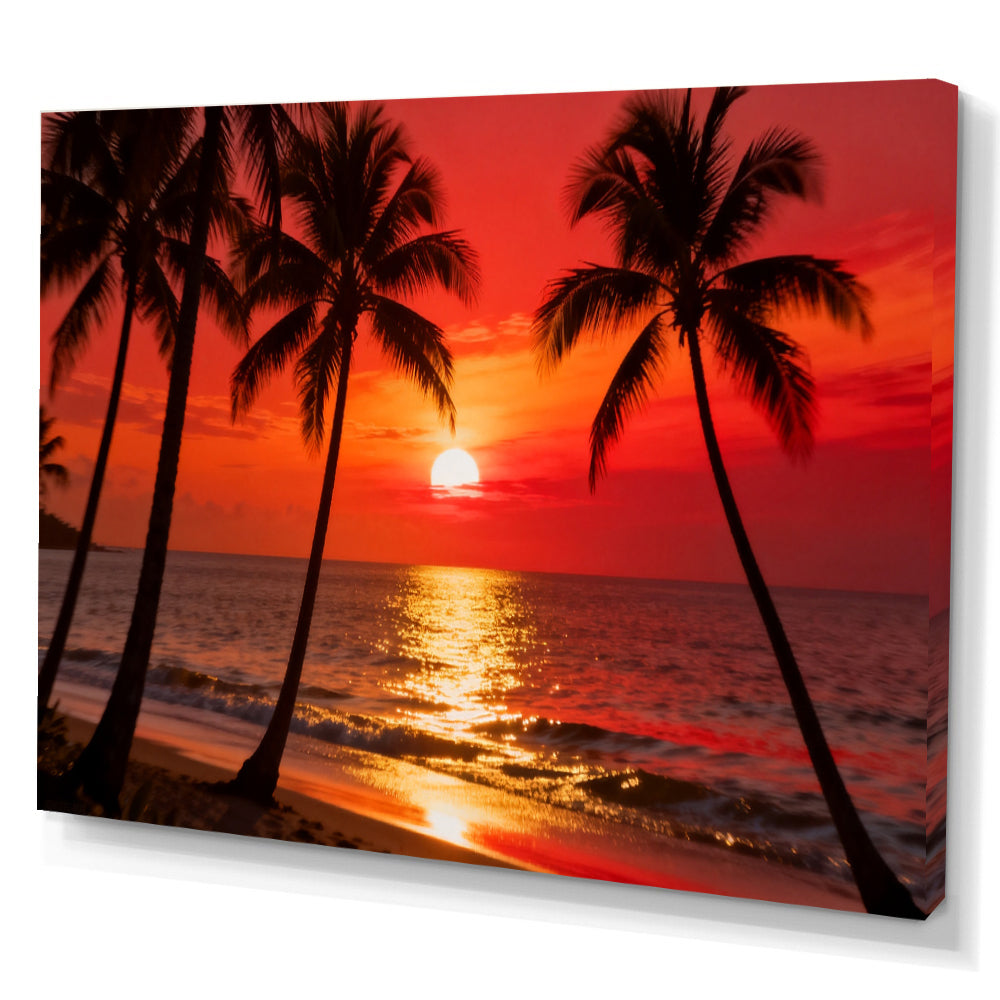 Scarlet Palm Evening canvas wall art, angled canvas mockup on a white background.