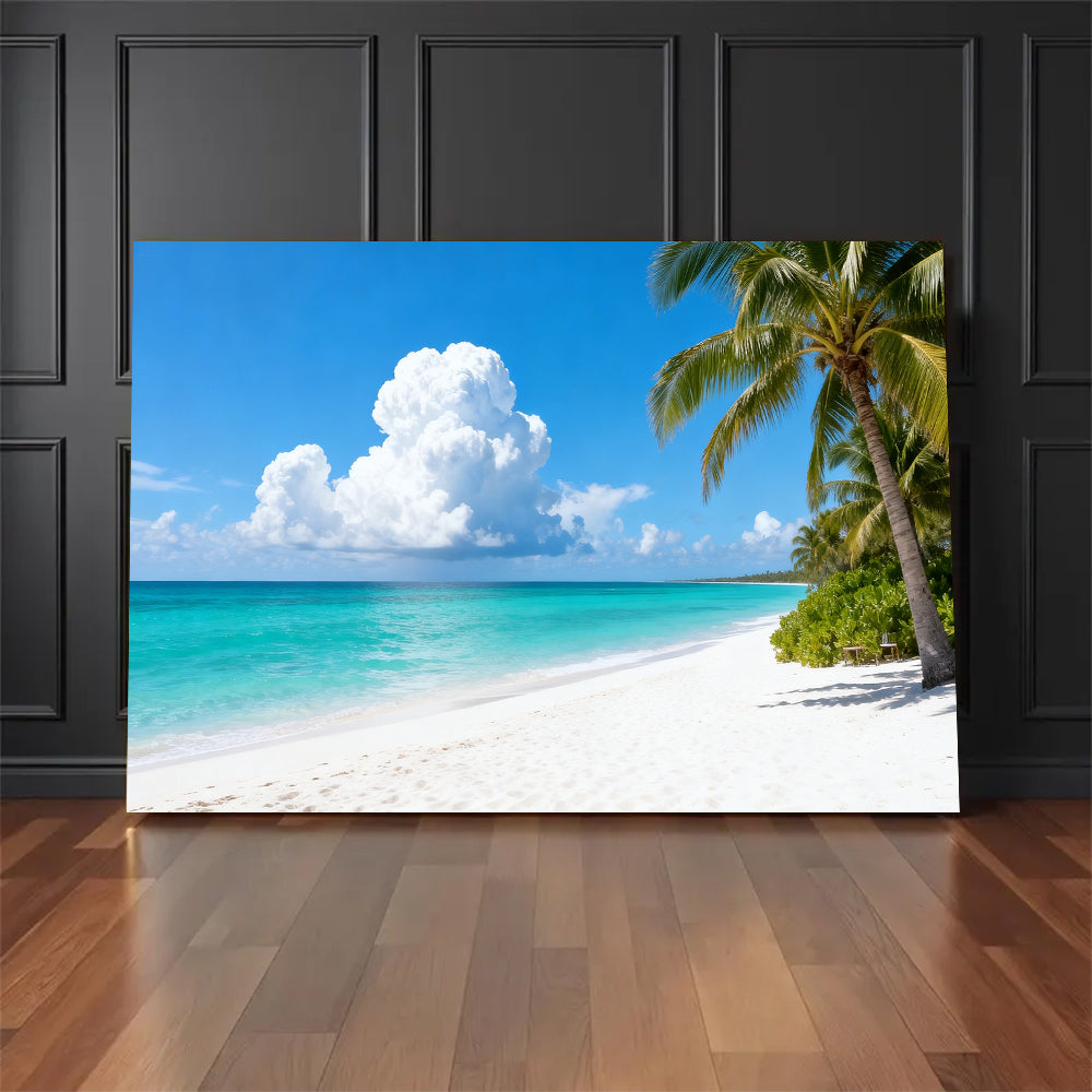 Clouds over Palm Beach canvas wall art, floor display against a dark wall.