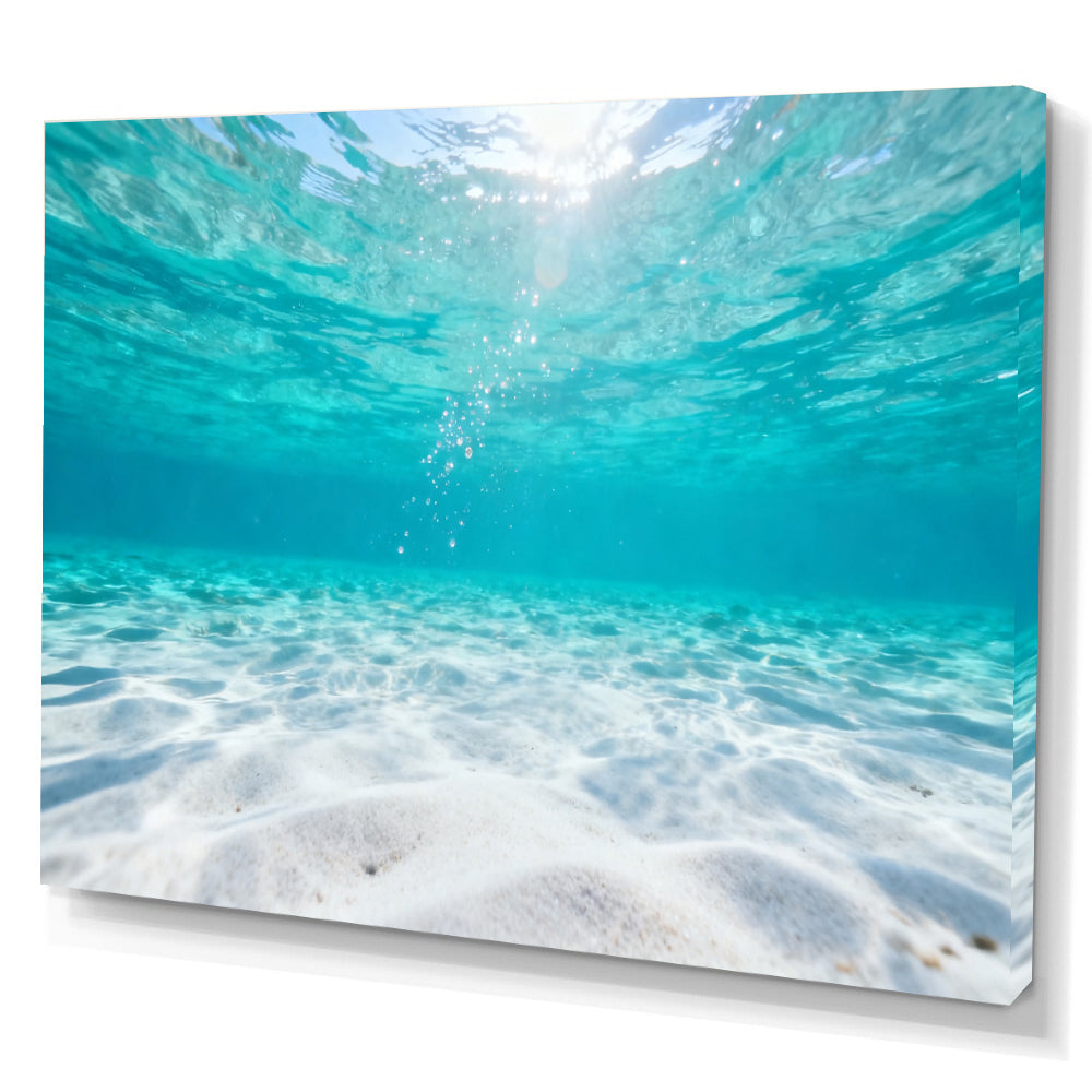 Underwater Sunlit Sand canvas wall art, angled canvas mockup on a white background.