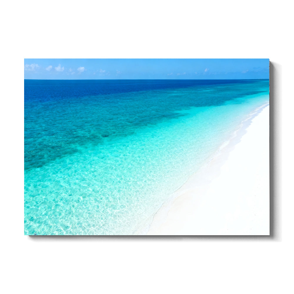Clear Blue Sandbank canvas wall art, front view on a white background.