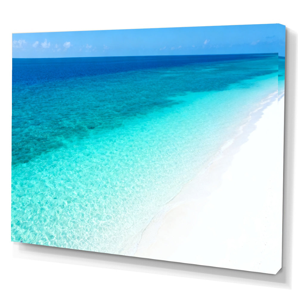Clear Blue Sandbank canvas wall art, angled canvas mockup on a white background.