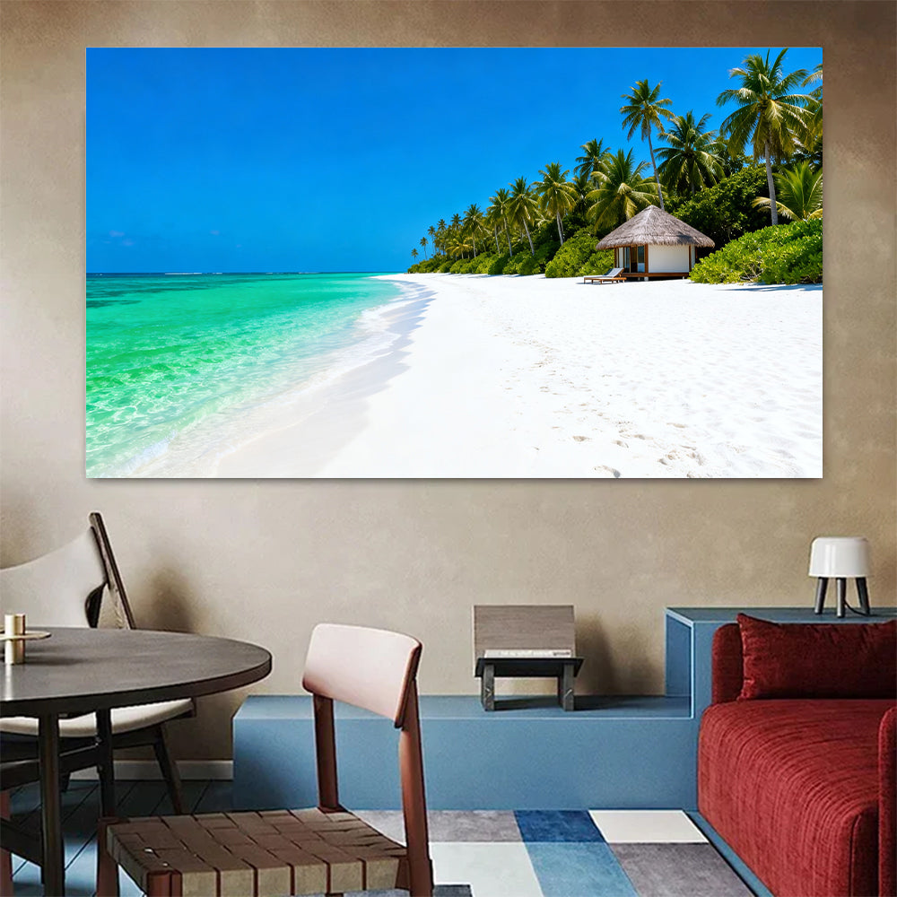 Palm Beach Shelter canvas wall art, colorful room mockup.