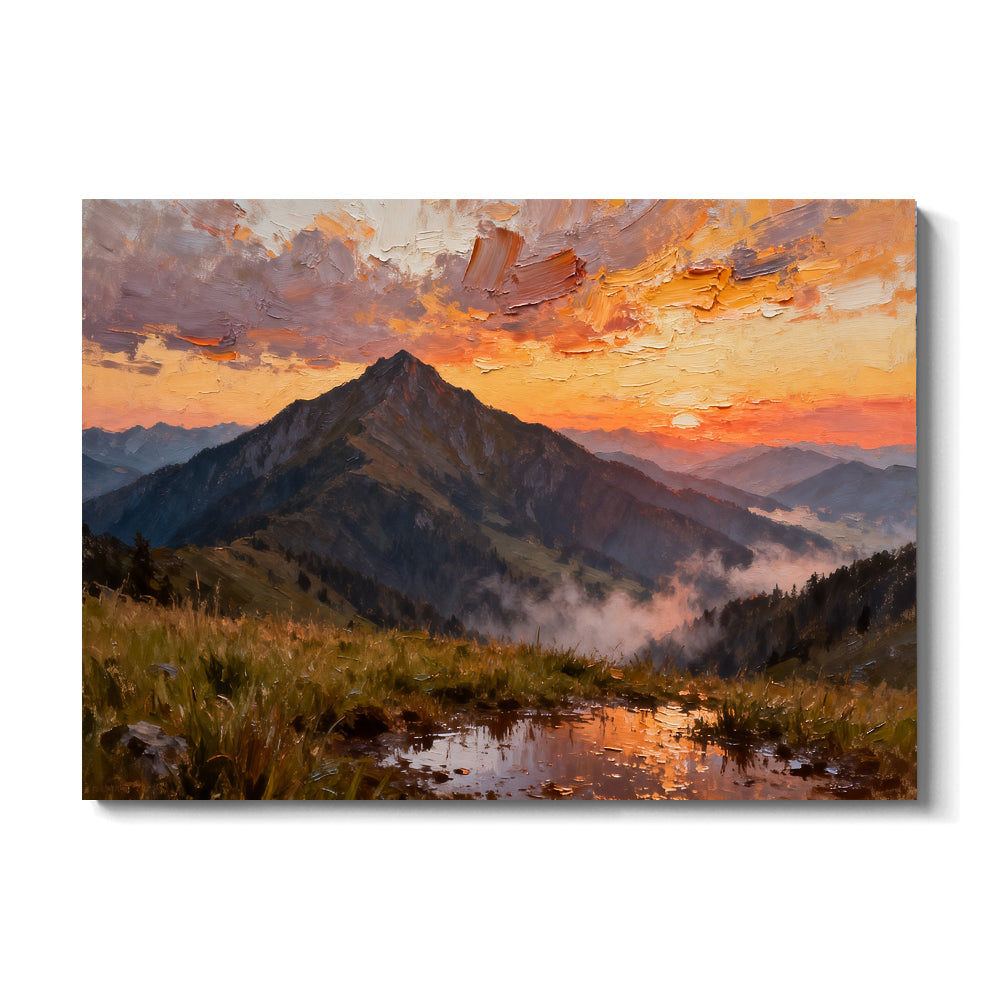 Crimson Mountain Reflection canvas wall art, front view on a white background.