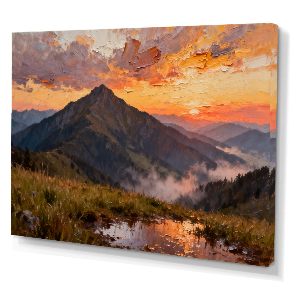 Crimson Mountain Reflection canvas wall art, angled canvas mockup on a white background.