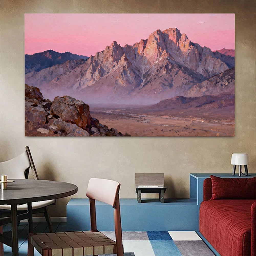 Rose Desert Peaks canvas wall art, colorful room mockup.