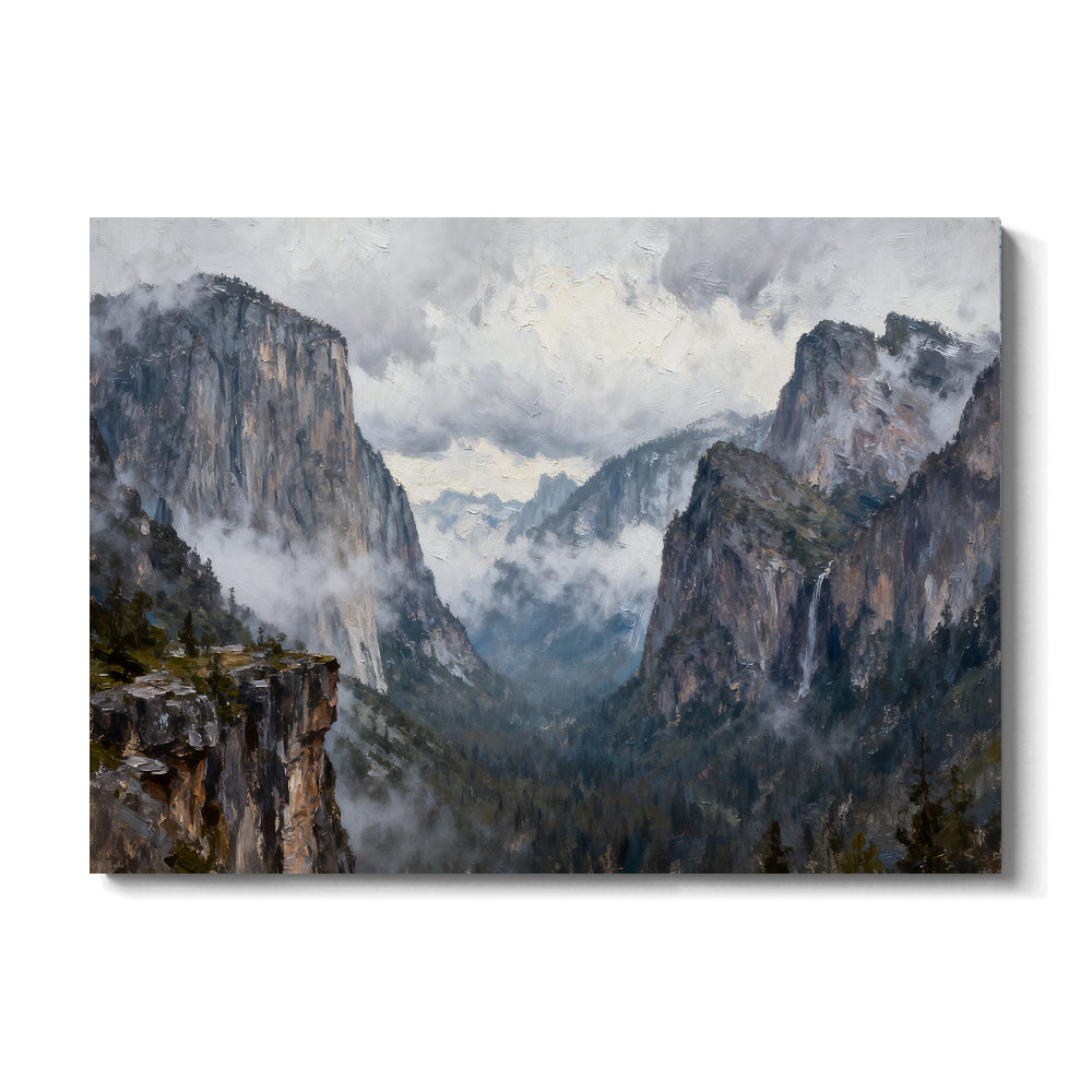 Clouded Granite Valley canvas wall art, front view on a white background.