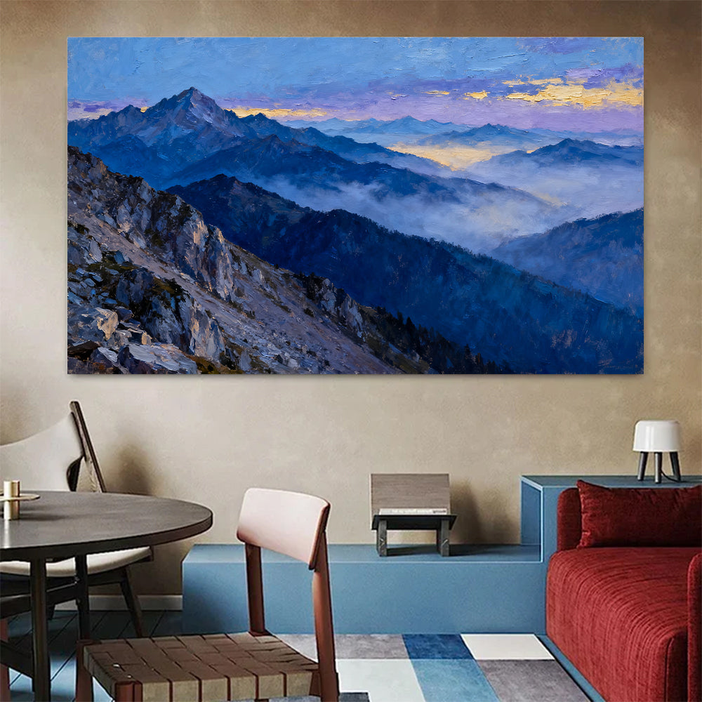 Twilight Blue Ranges canvas wall art, colorful room mockup.
