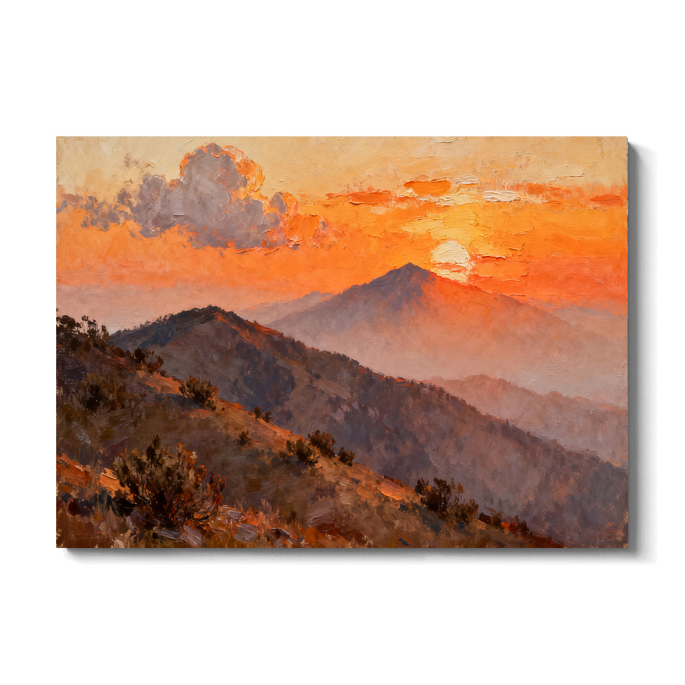 Amber Mountain Dusk canvas wall art, front view on a white background.