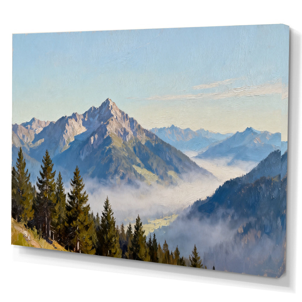 Pines above the Mist canvas wall art, angled canvas mockup on a white background.