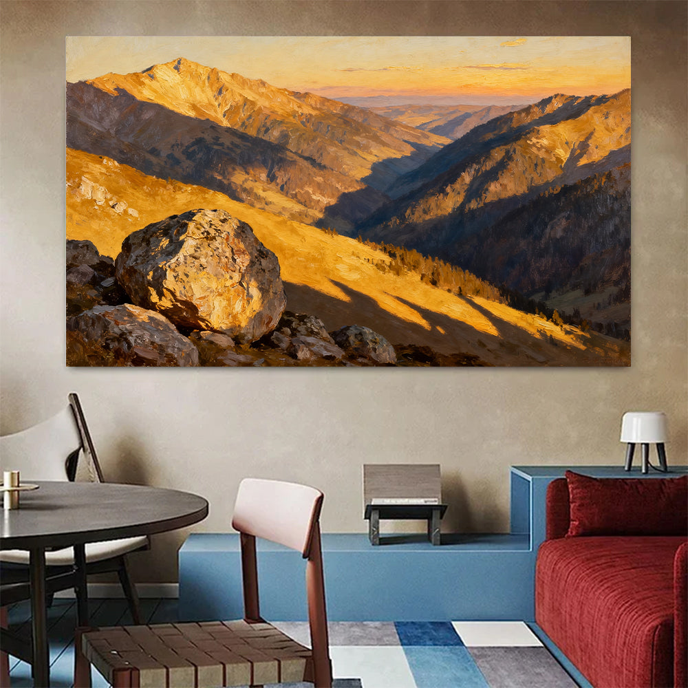 Golden Canyon Ridges canvas wall art, colorful room mockup.