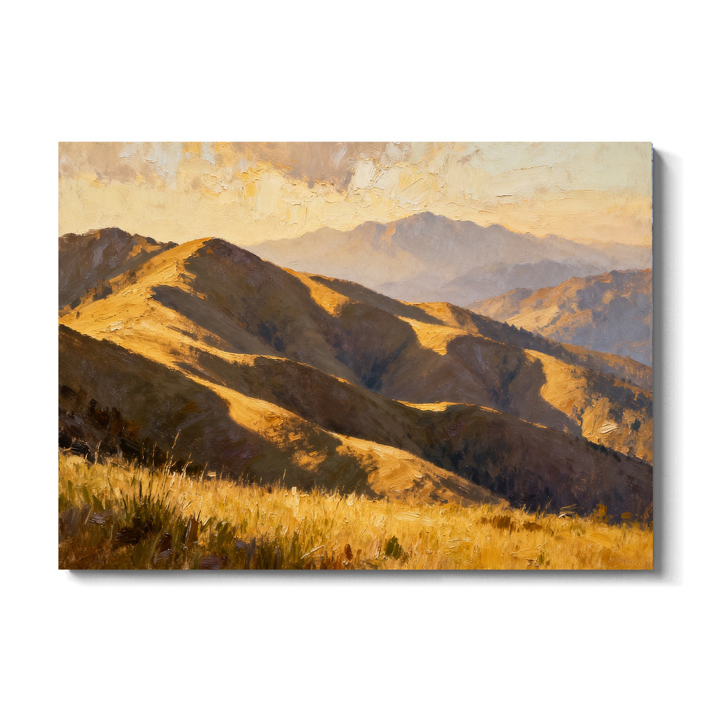 Golden Rolling Mountains canvas wall art, front view on a white background.