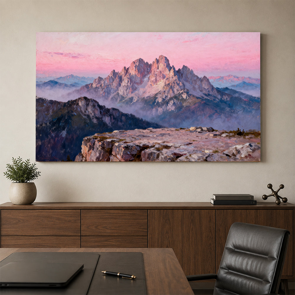 Rose Granite Crown canvas wall art, office mockup above a desk.