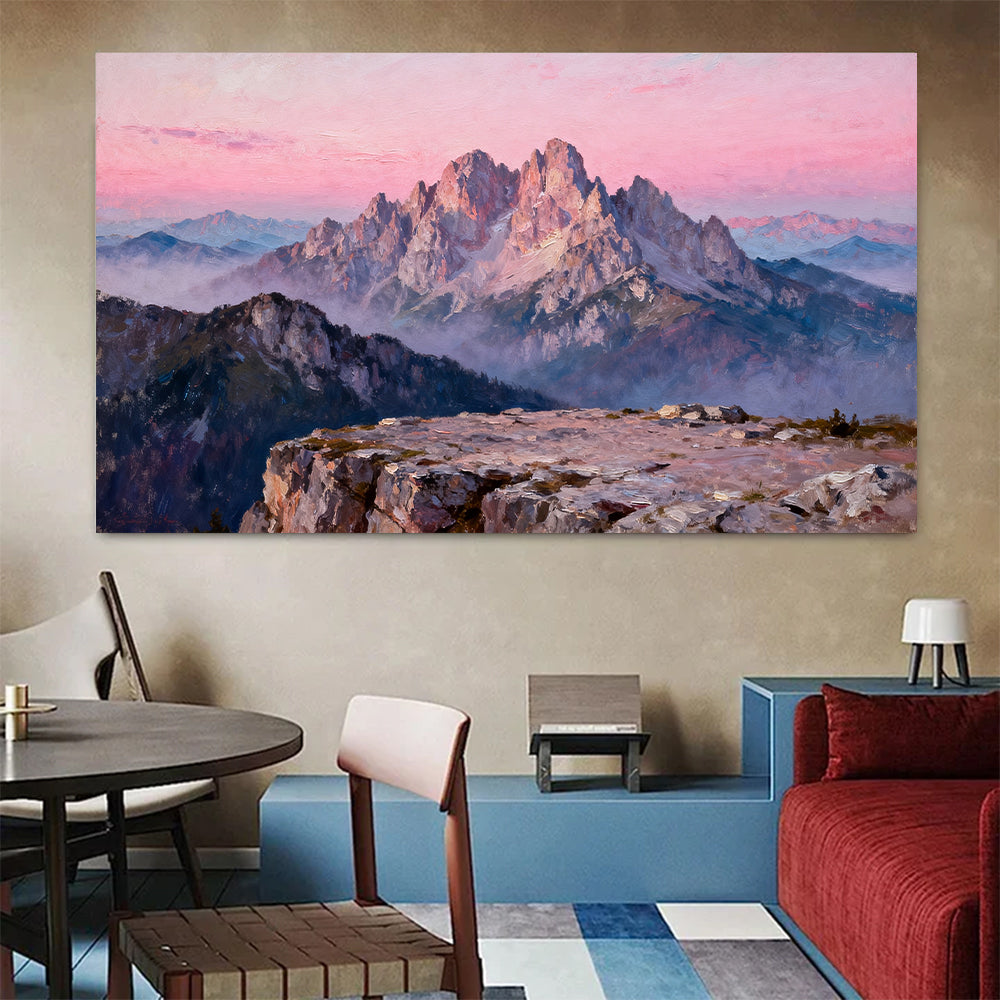 Rose Granite Crown canvas wall art, colorful room mockup.