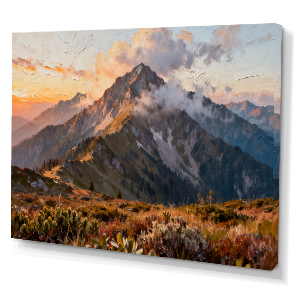 Cloud Wrapped Summit canvas wall art, angled canvas mockup on a white background.