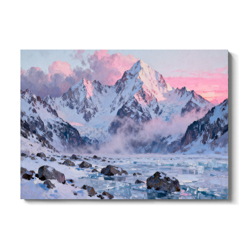 Pink Glacier Morning canvas wall art, front view on a white background.