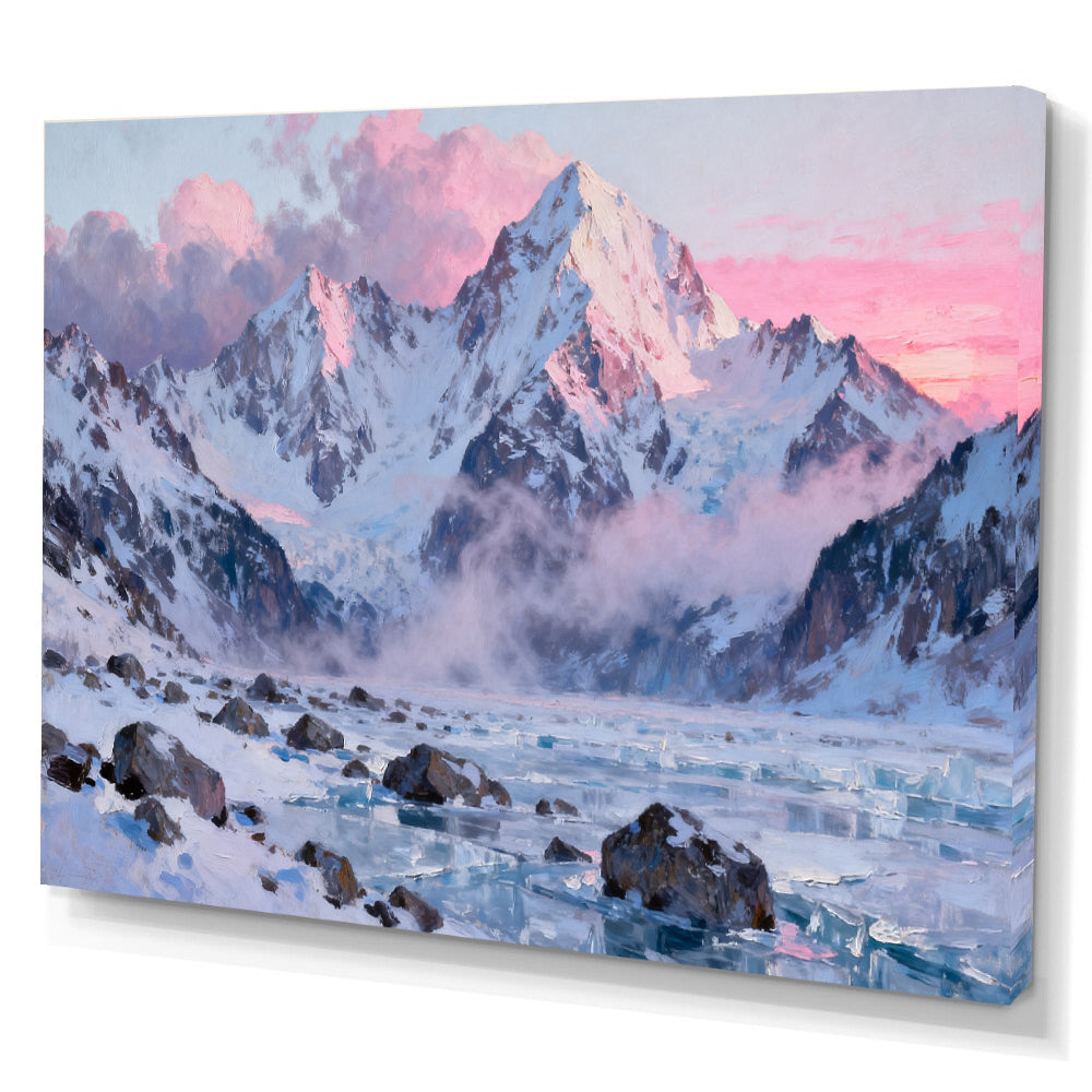 Pink Glacier Morning canvas wall art, angled canvas mockup on a white background.