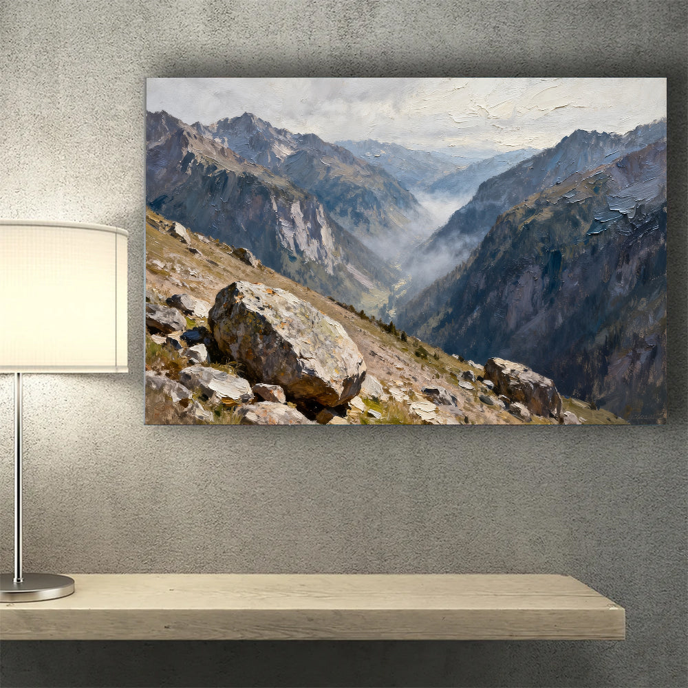 High Valley Stone Vista canvas wall art, wall mockup above a console.
