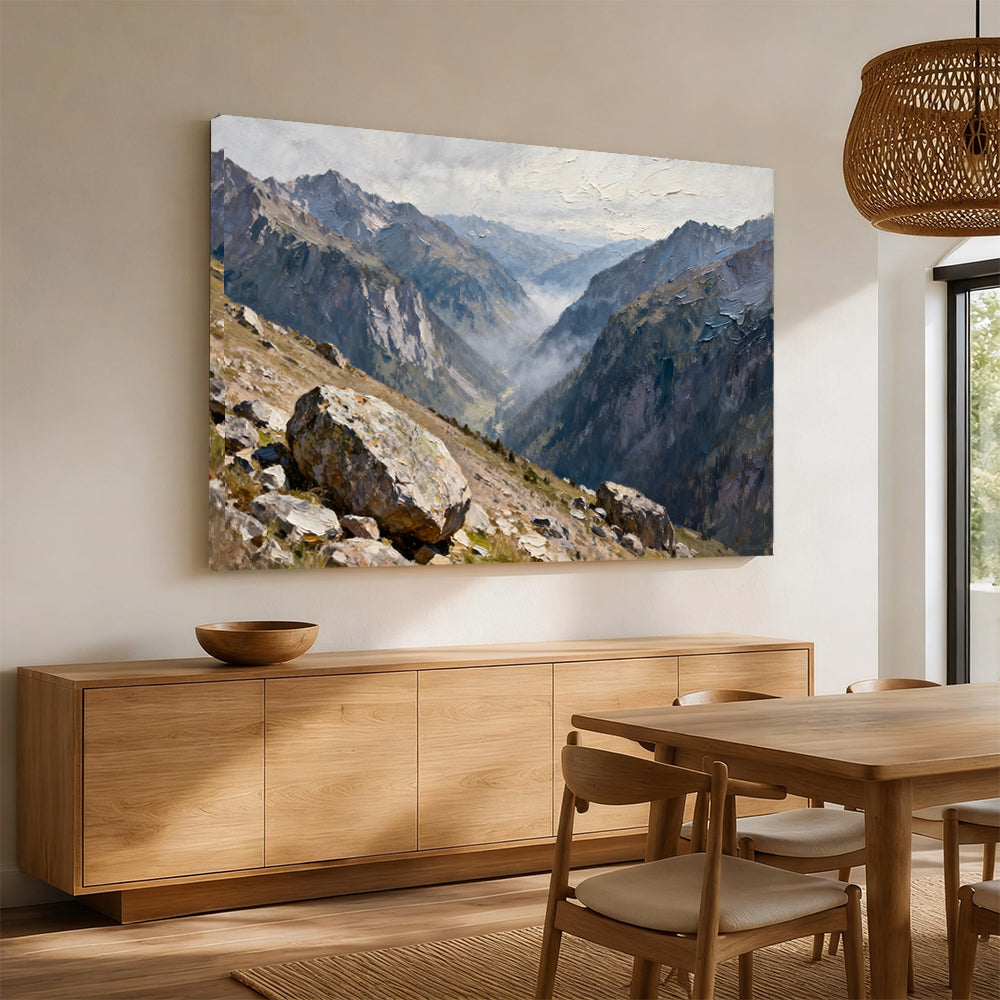High Valley Stone Vista canvas wall art, angled mockup above a sideboard.