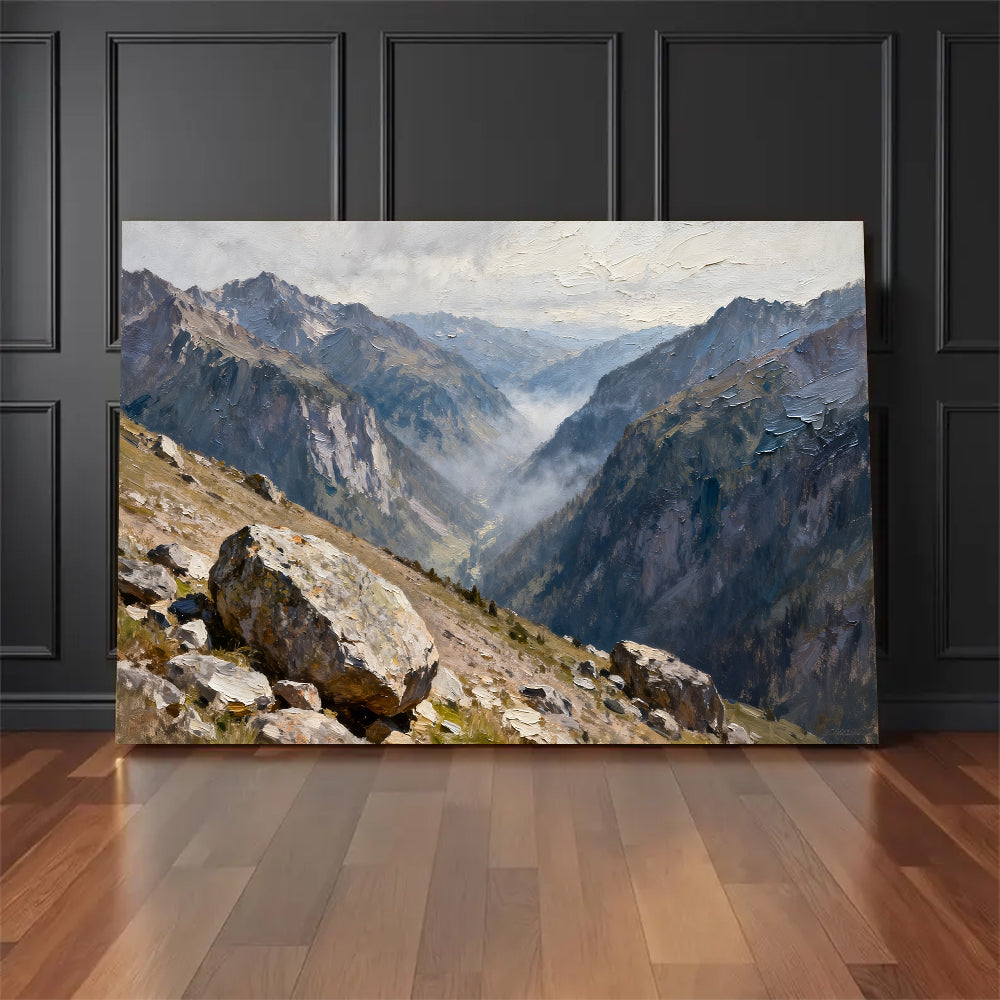 High Valley Stone Vista canvas wall art, floor display against a dark wall.