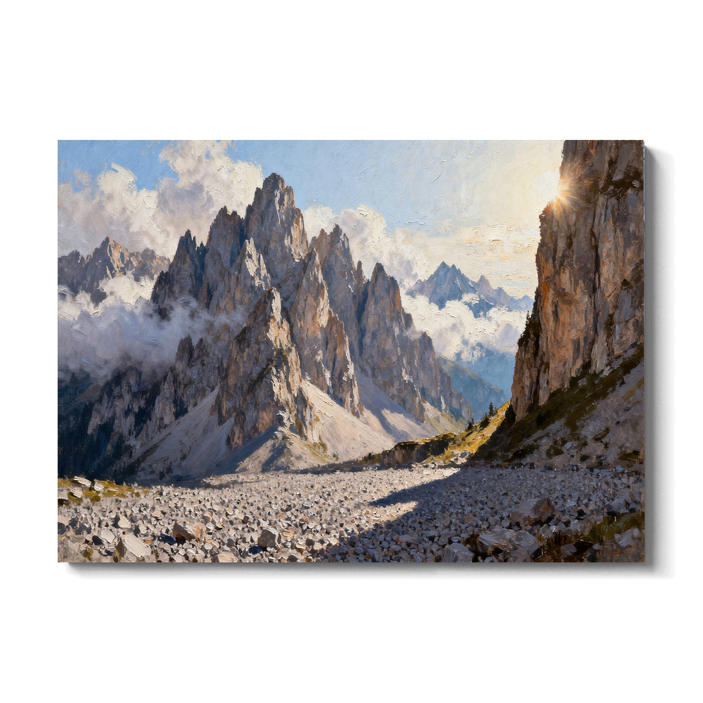Granite Spires and Cloud canvas wall art, front view on a white background.