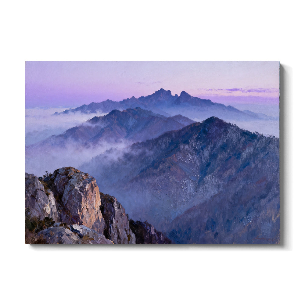 Purple Mountain Haze canvas wall art, front view on a white background.