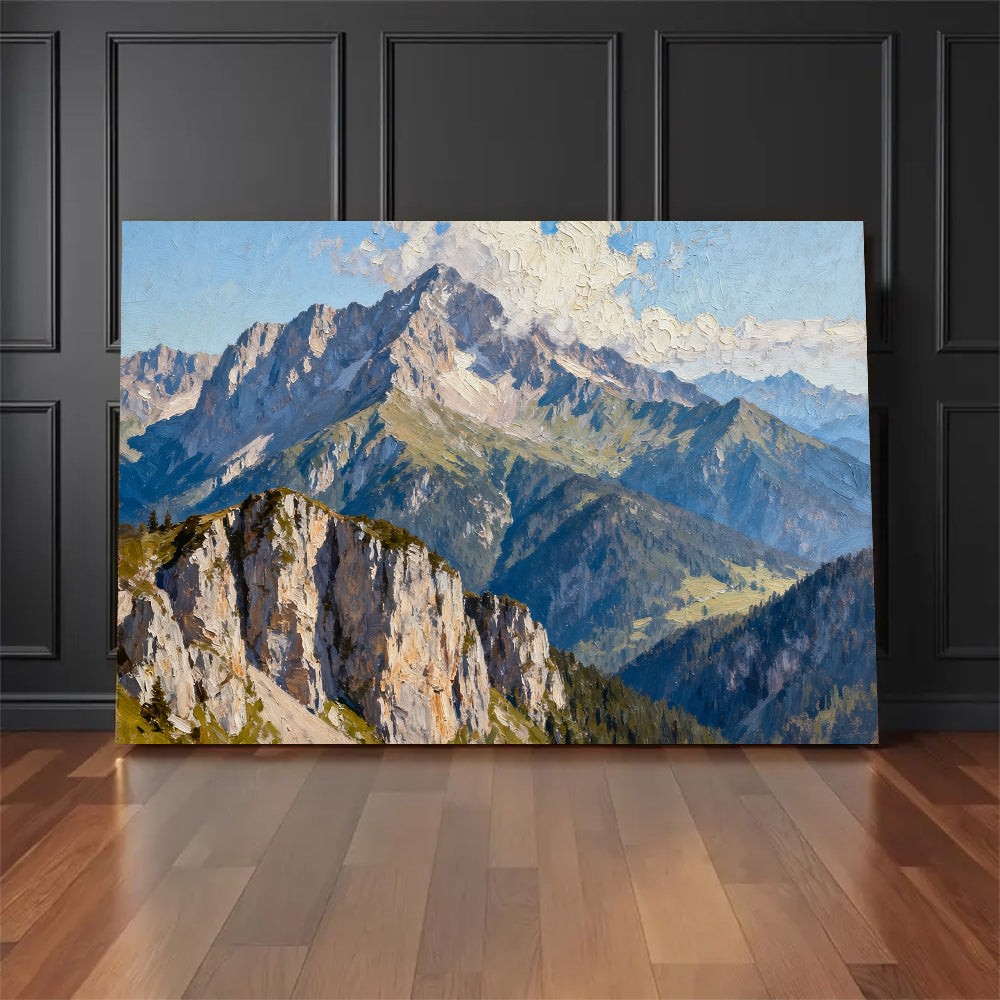 Granite Crown Panorama canvas wall art, floor display against a dark wall.