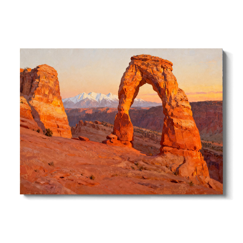 Sunlit Sandstone Arch canvas wall art, front view on a white background.
