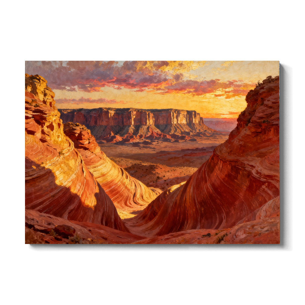 Amber Canyon Depths canvas wall art, front view on a white background.
