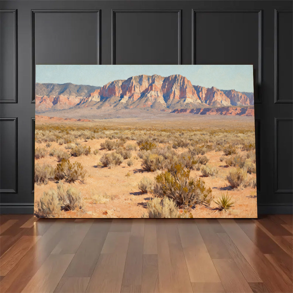 Sandstone Ridge and Sagebrush canvas wall art, floor display mockup.