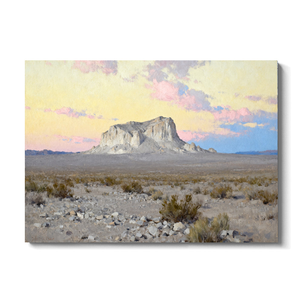 Pastel Desert Butte canvas wall art, front view on a white background.