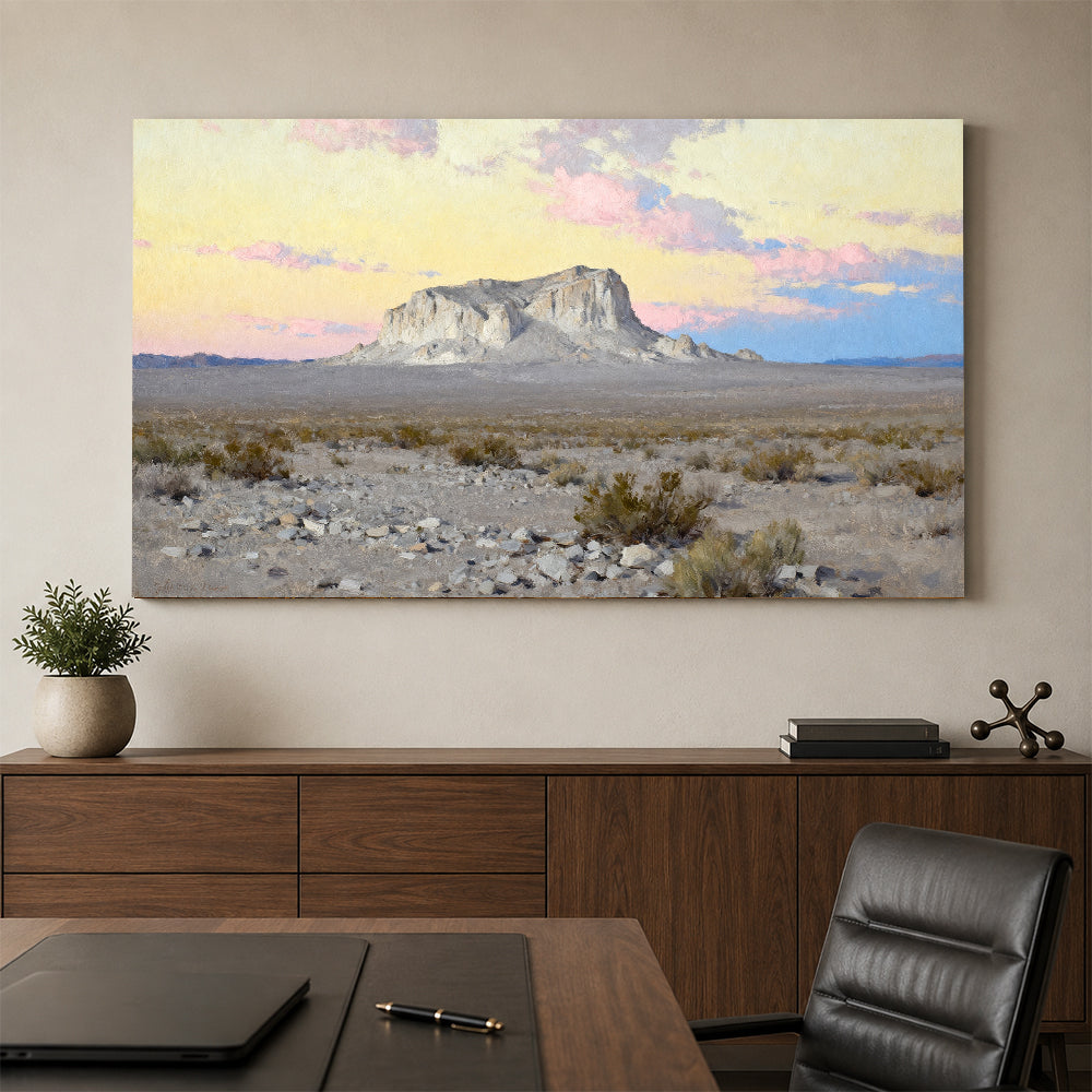Pastel Desert Butte canvas wall art, office mockup.