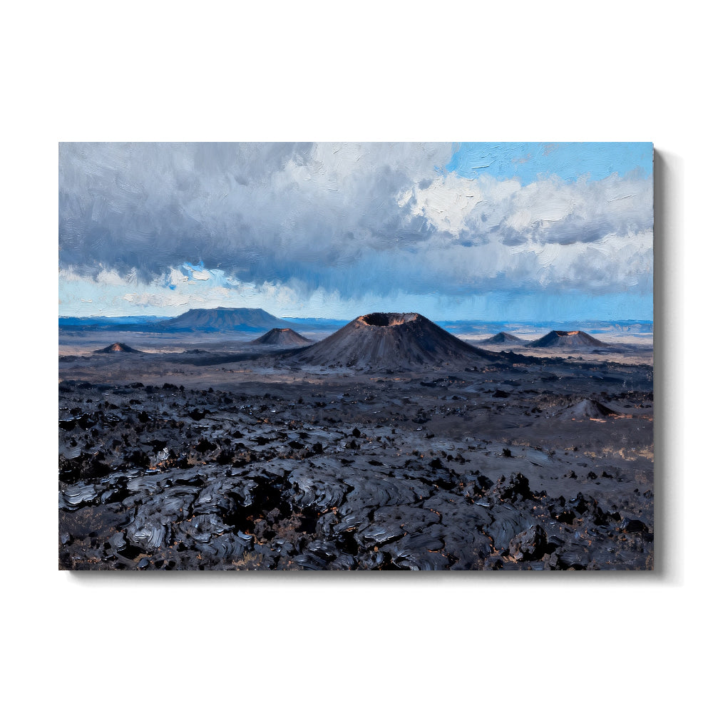 Lava Plain beneath Clouds canvas wall art, front view on a white background.