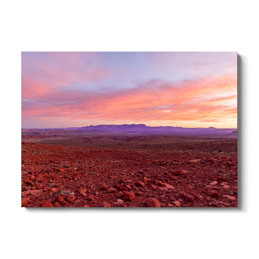 Rose Light over Desert Plains canvas wall art, front view on a white background.