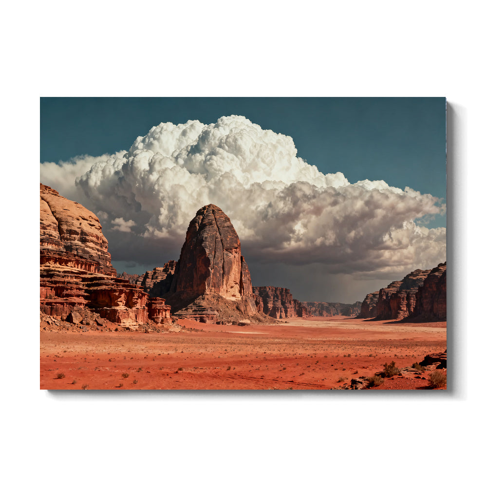 Towering Clouds over Sandstone canvas wall art, front view on a white background.