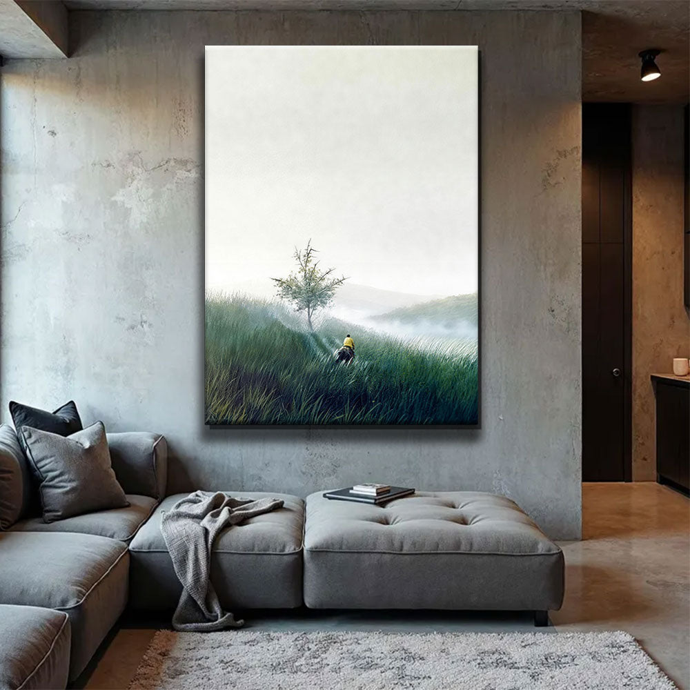 Lone Tree in the Mist canvas wall art, styled room mockup 2.