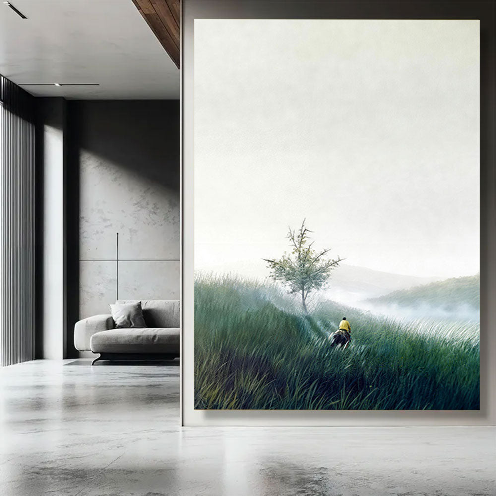 Lone Tree in the Mist canvas wall art, styled room mockup 4.