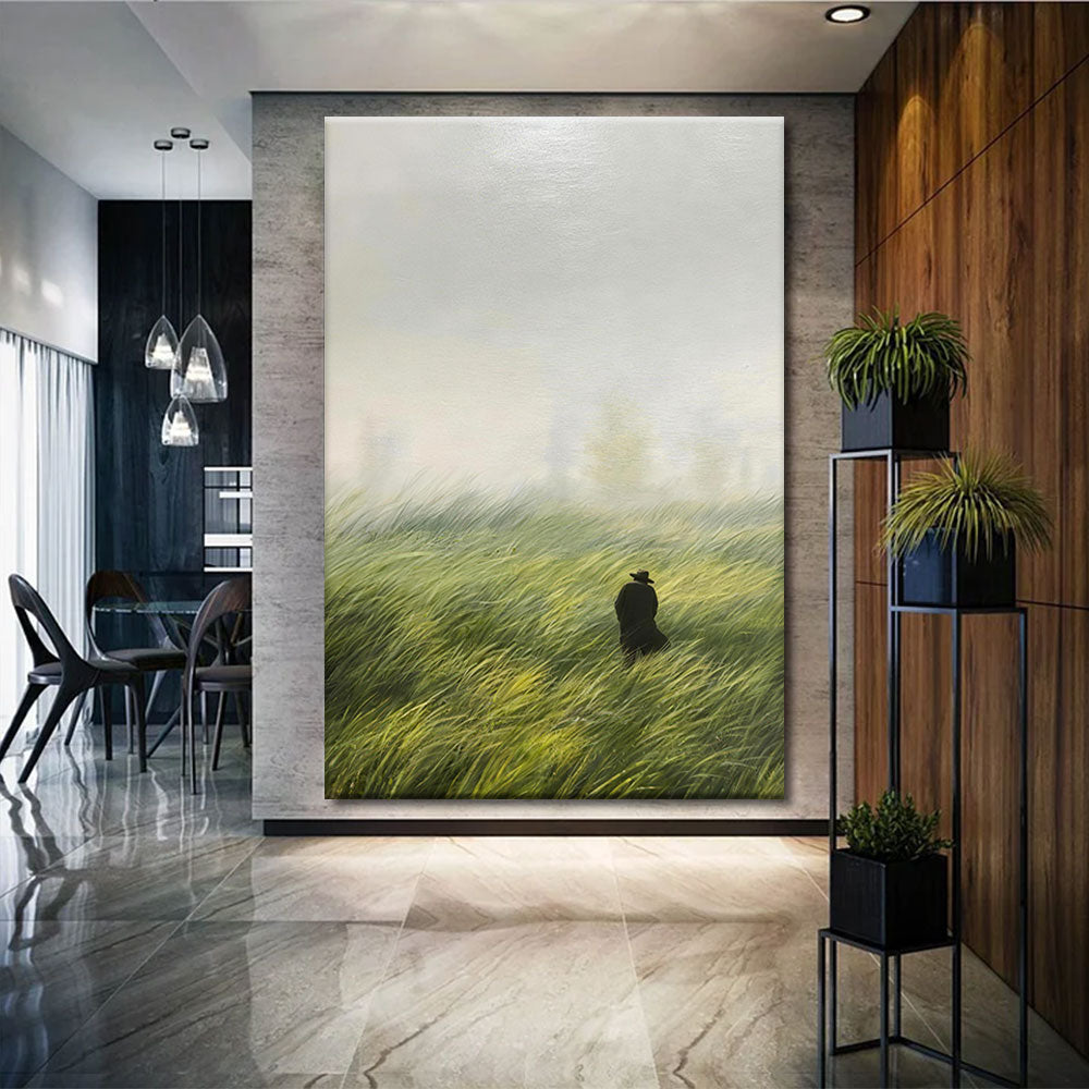 Figure in the Wind canvas wall art, styled room mockup 1.