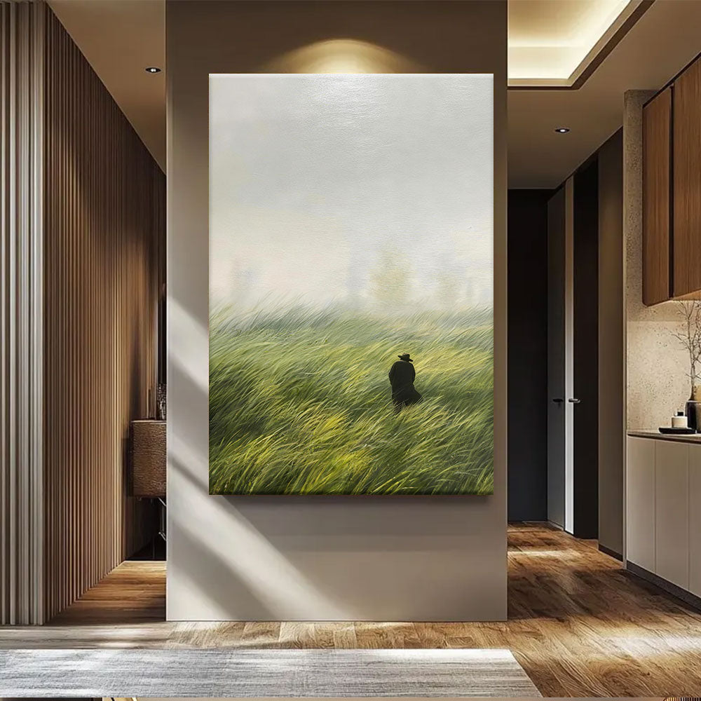 Figure in the Wind canvas wall art, styled room mockup 2.