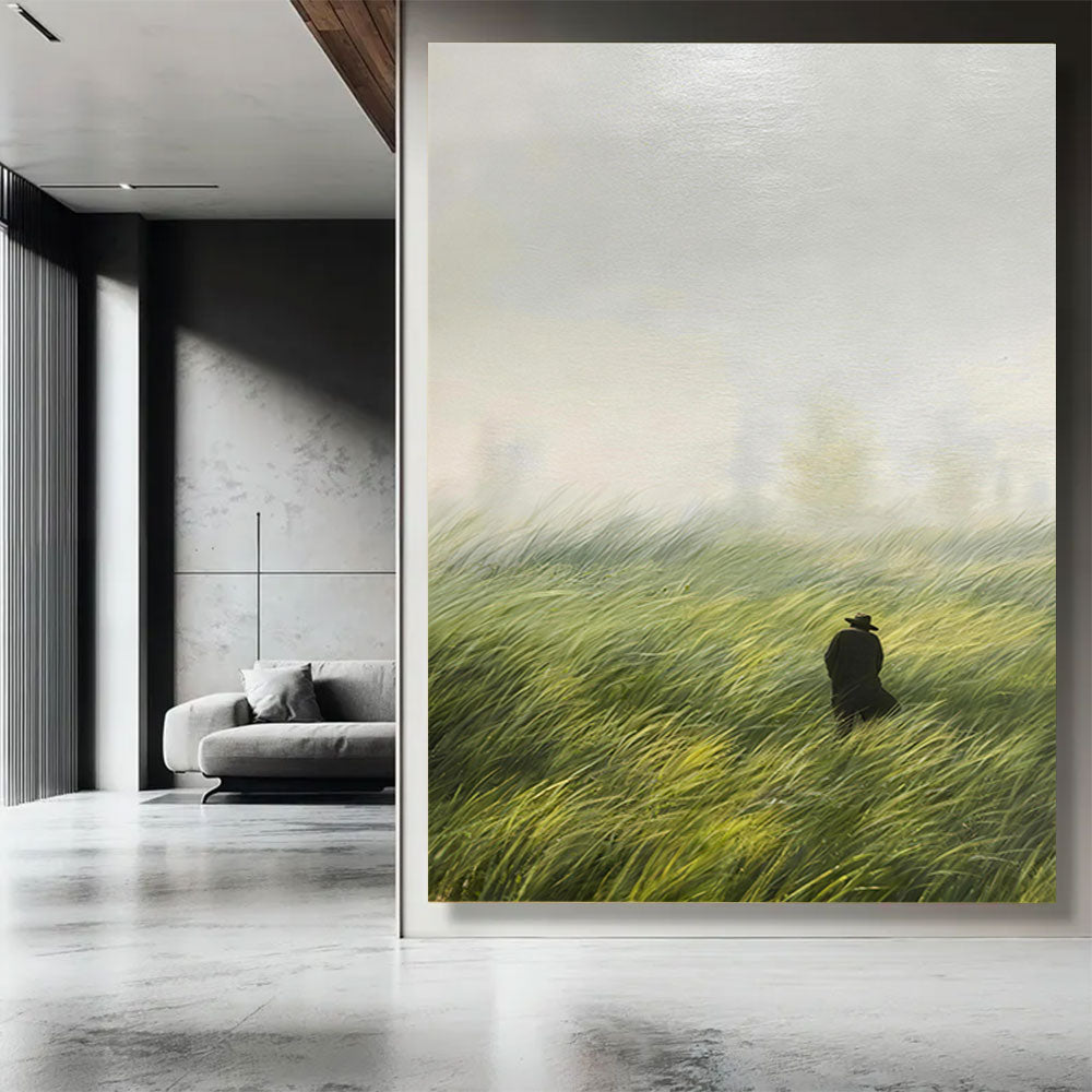 Figure in the Wind canvas wall art, styled room mockup 4.