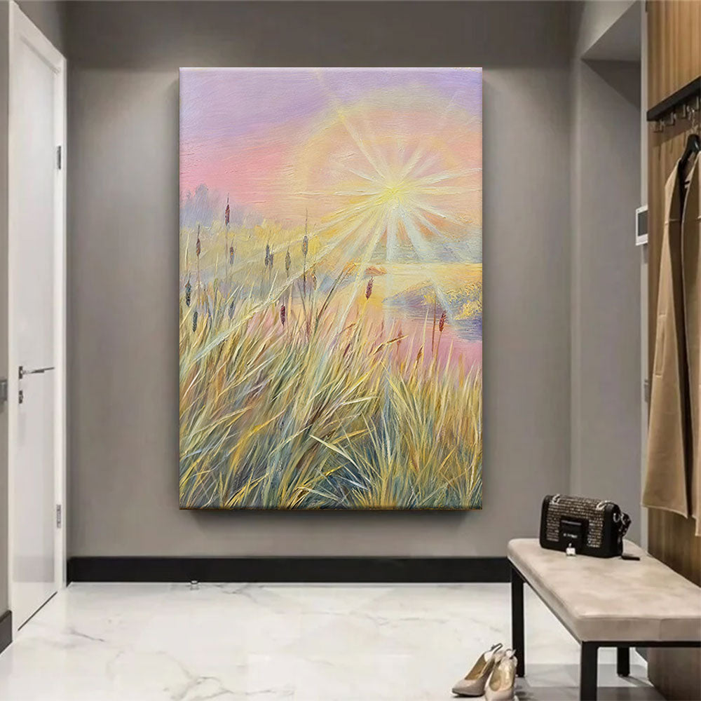 Pastel Light in the Reeds canvas wall art, styled room mockup 3.