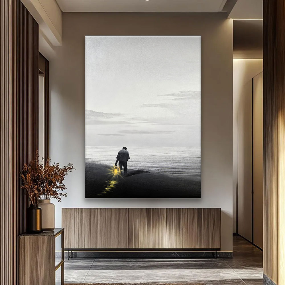A Lantern by the Shore canvas wall art, styled room mockup 3.