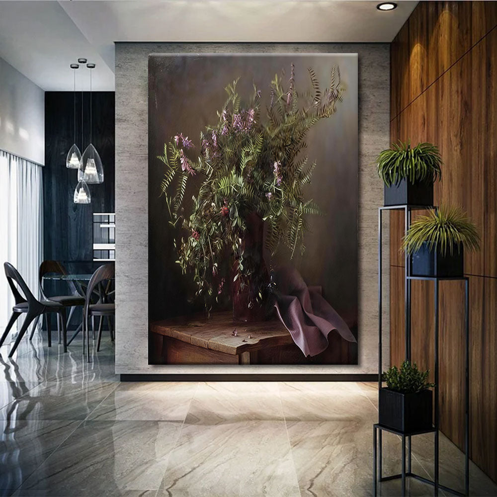Wildflowers and Plum Ribbon canvas wall art, styled room mockup 4.