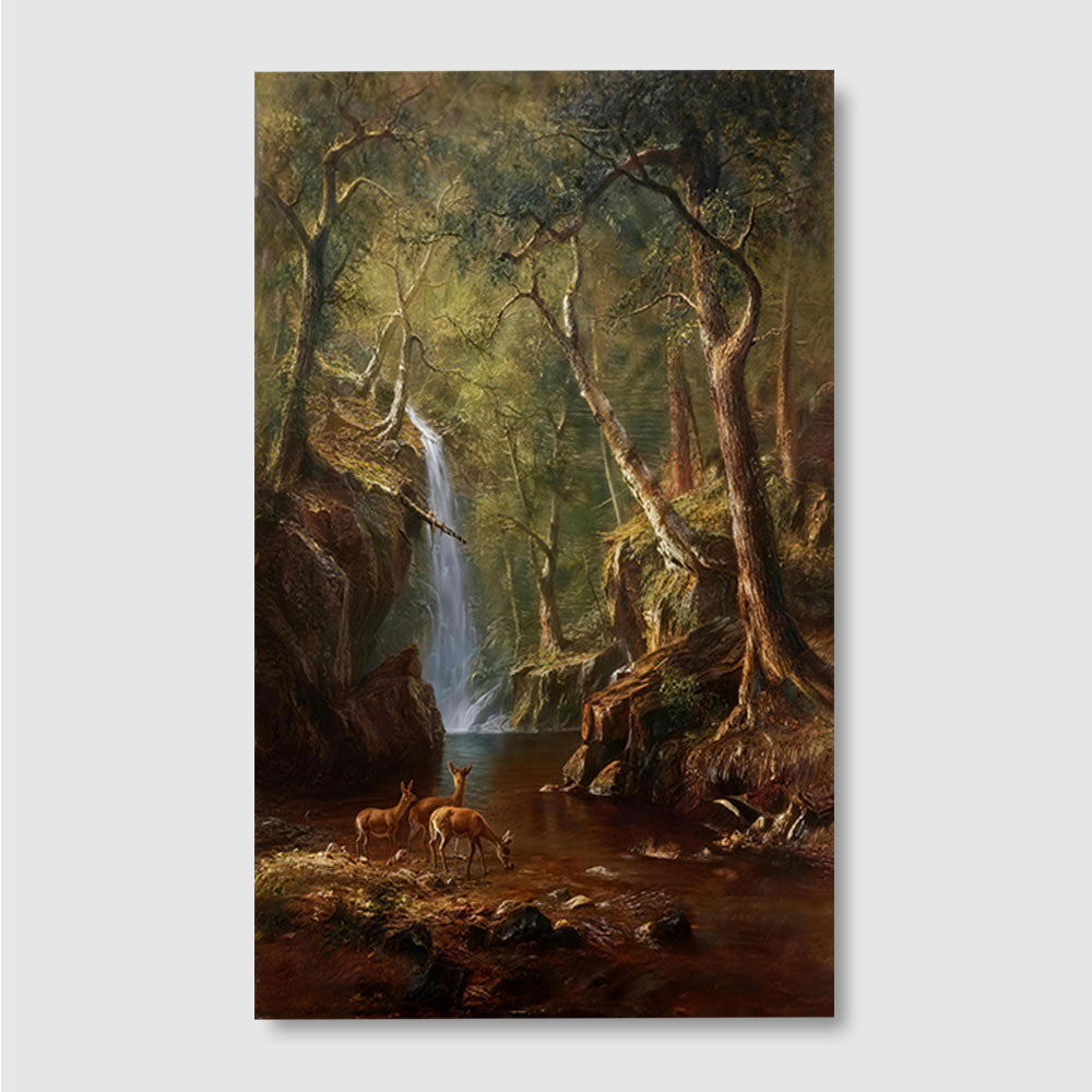 Deer in the Woodland Glade canvas wall art, front product mockup on a light background.