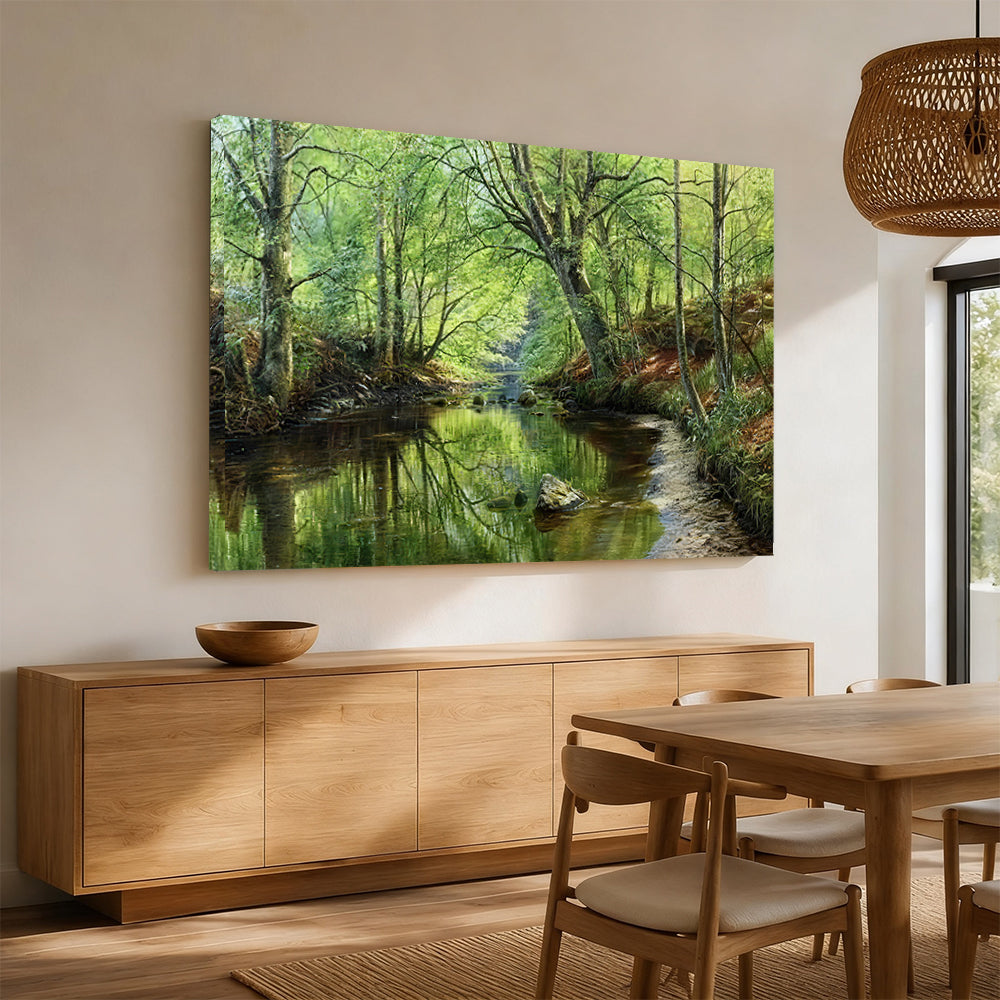 Green River Canopy canvas wall art, styled room mockup 1.