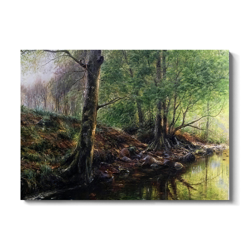 Roots by the Woodland Stream canvas wall art, front product mockup on a light background.