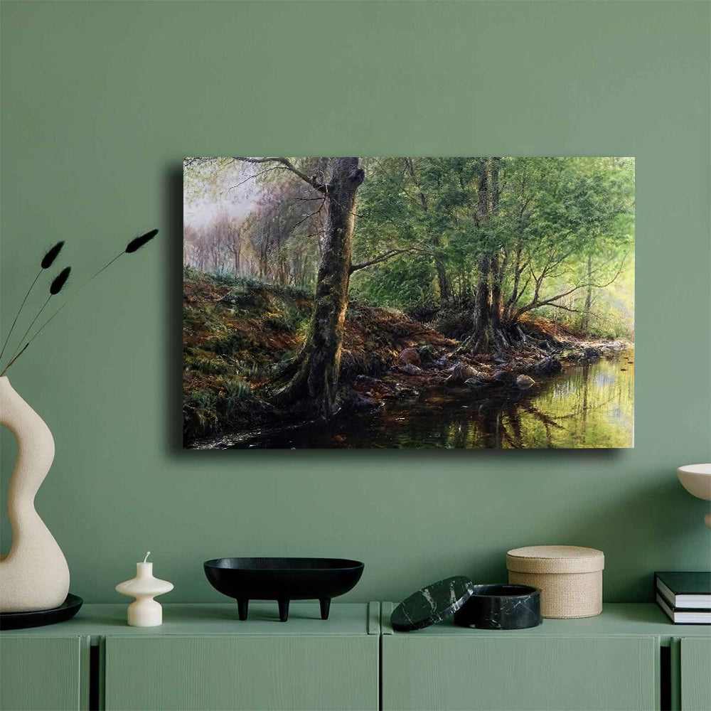 Roots by the Woodland Stream canvas wall art, styled room mockup 3.