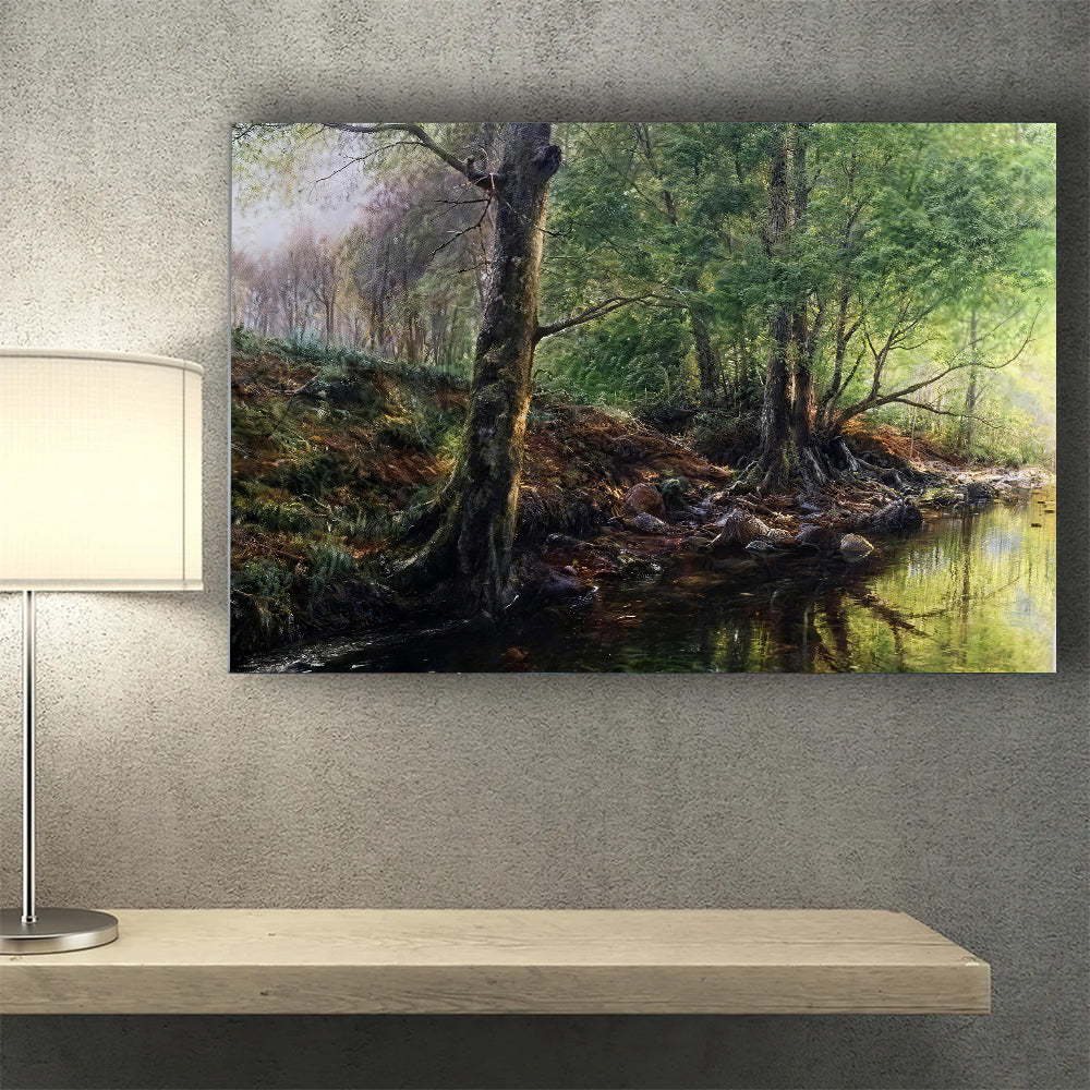 Roots by the Woodland Stream canvas wall art, styled room mockup 4.